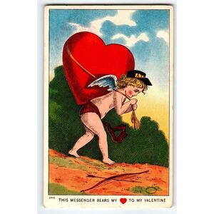 1911 Valentine Postcard Cupid with Giant Heart Julius Bien Series 3205 Vintage